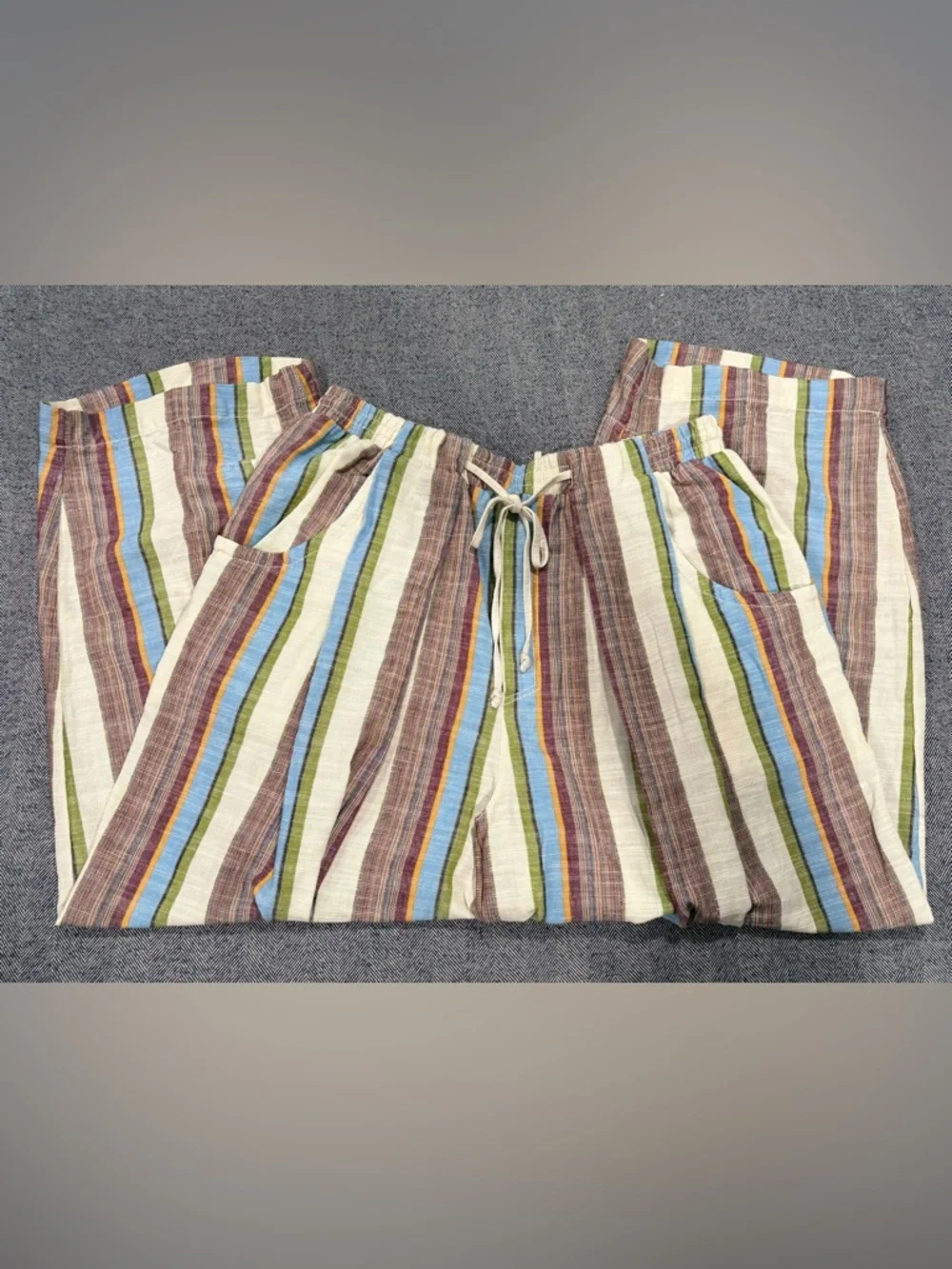 Free People Day's End Linen Striped Pull-On Pants | Color: Ivory Combo | size: L - Picture 3 of 8